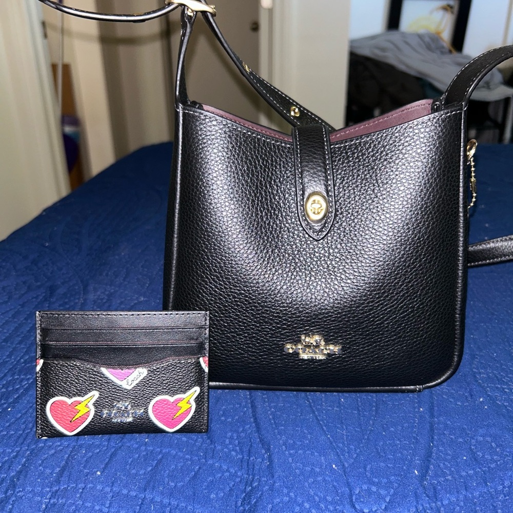 Coach Black Leather Women's Bag and Card Holder Set